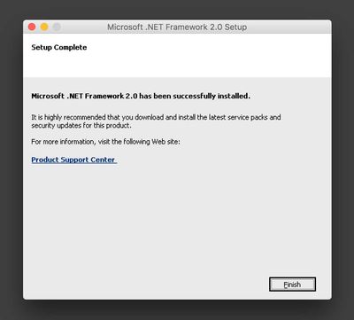 CrossOver: .NET Framework 2 Installation abgeschlossen